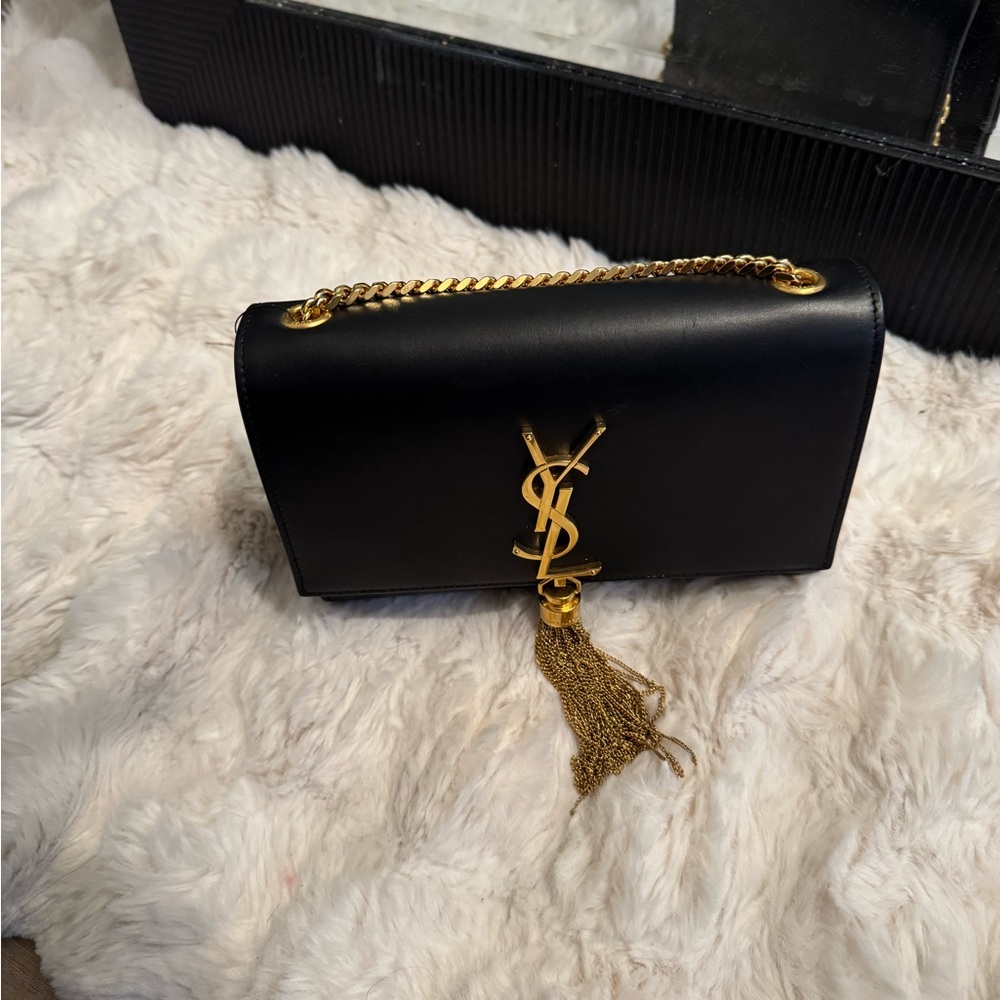 Yves Saint Laurent Black Clutch with Gold Chain